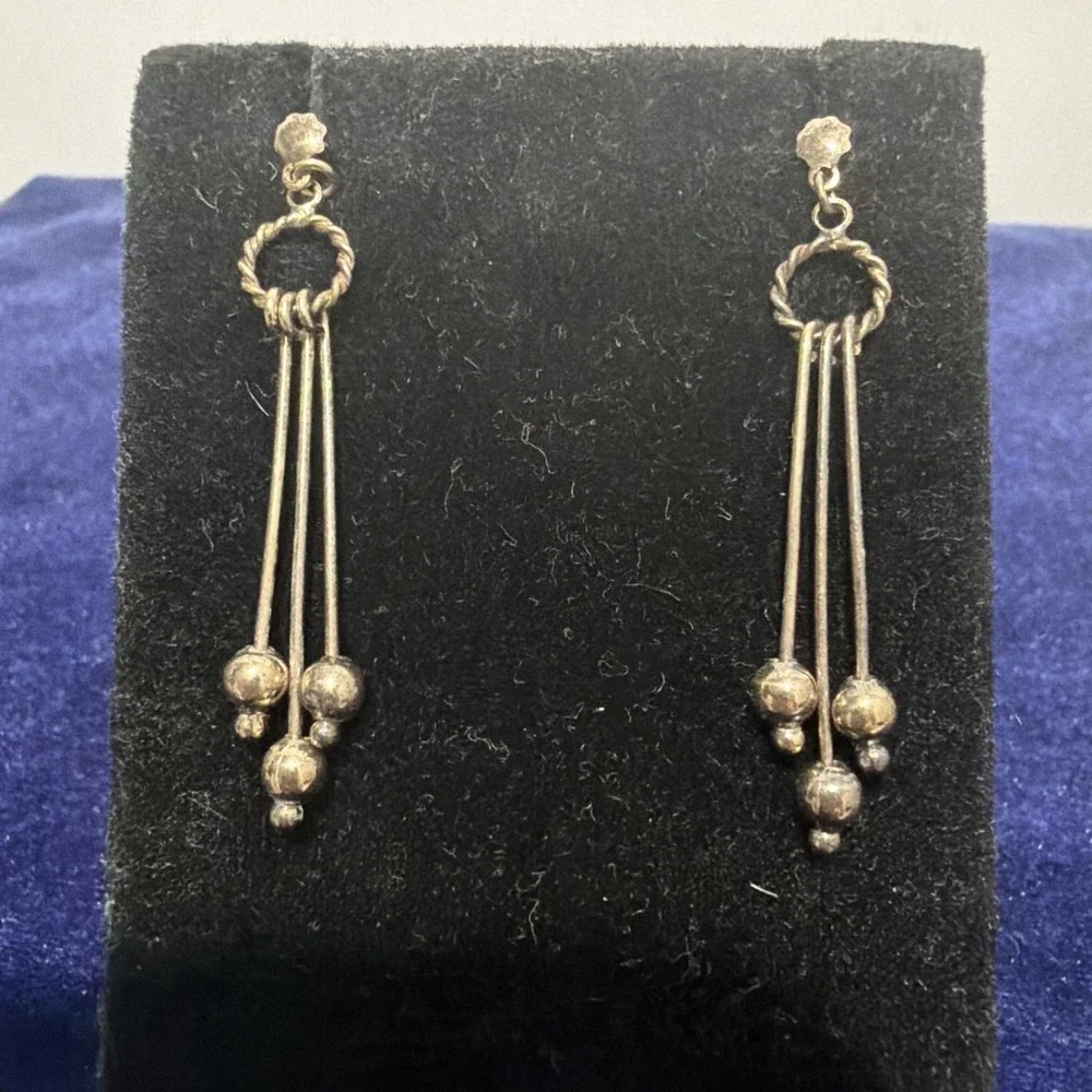 Vintage Sterling Silver Dangle Drop Stud Earrings 925 Italy